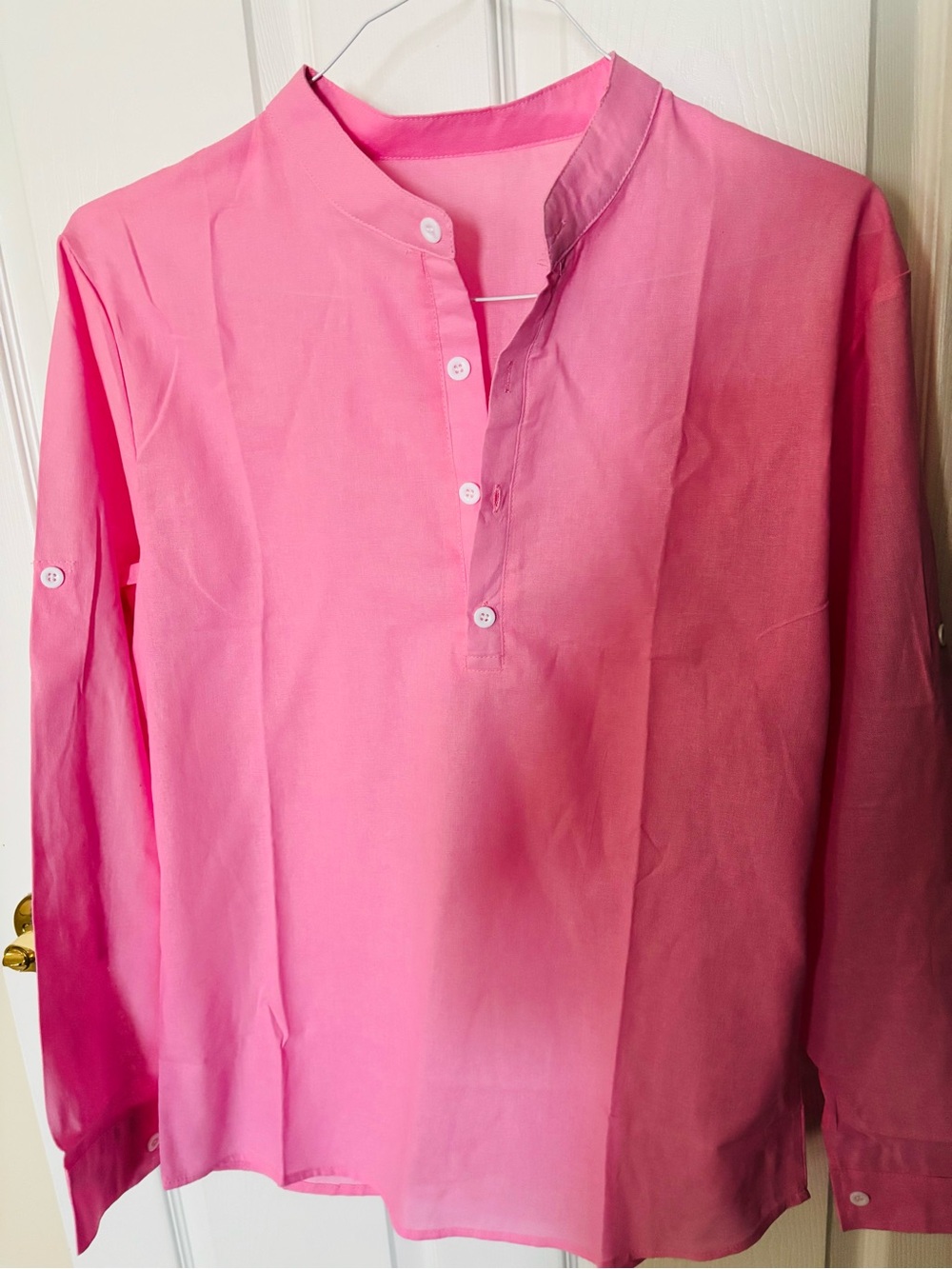 Men's Pink Band Collar Button-Front Shirt